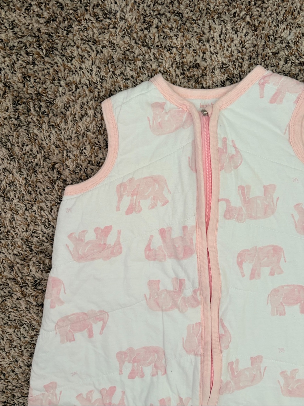 Burt's Bees White Sleep Sack with Pink Elephant Print - Picture 3 of 8